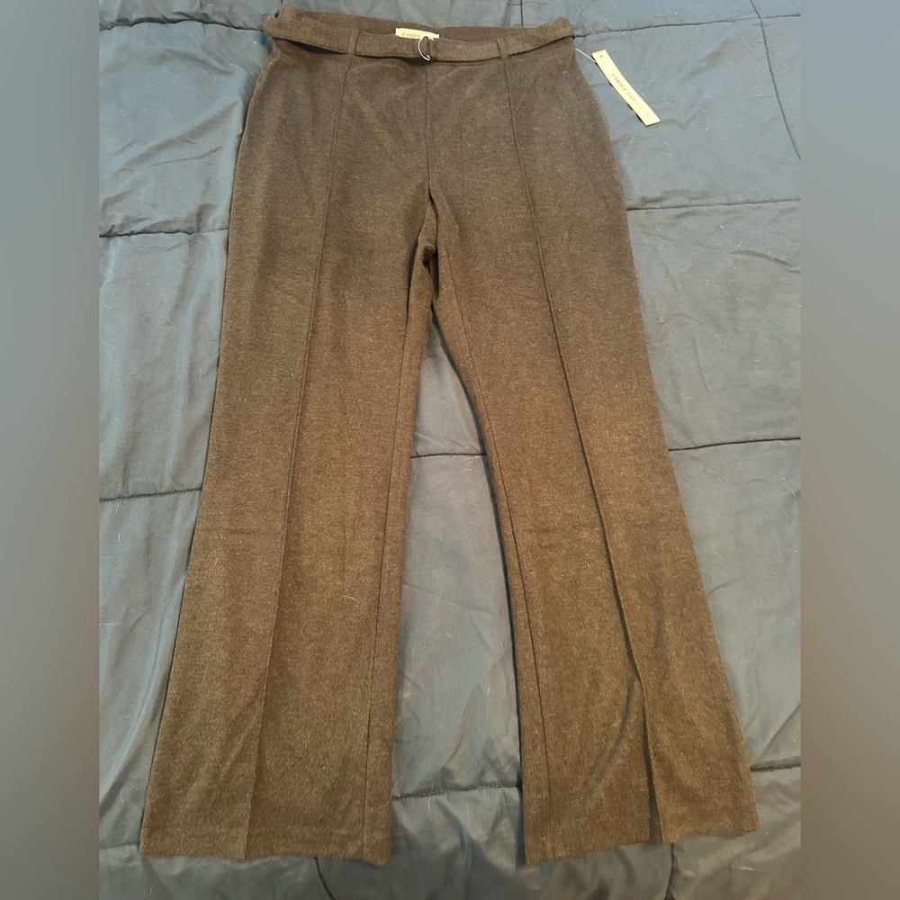 Carol Wren Gray wide leg trouser pants with attached belt size large NWT